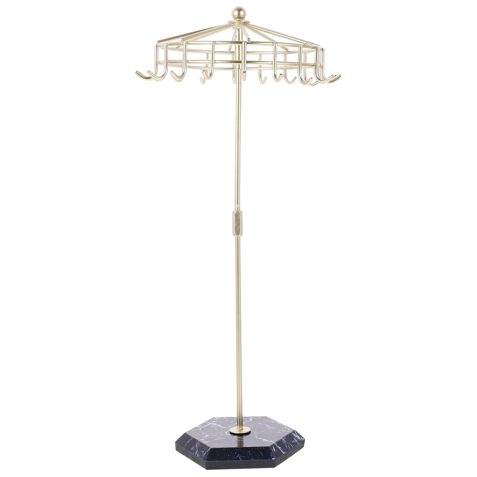 

Umbrella Shaped Jewelry Organizer Stand Rust Resistant Iron ABS Metal Rotating Necklace Earring Bracelet Ring Display Rack