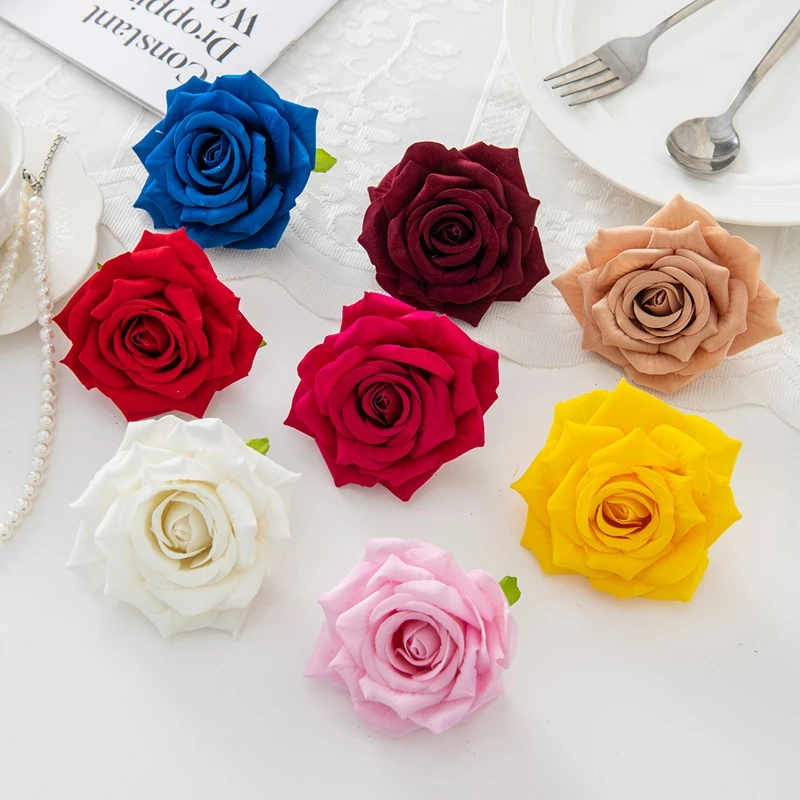 

50PCS Artificial Flowers Flannel Rose Home Room Table Decoration Wreaths Wedding Bridal Accessories Headwear Garden Diy Gift Box