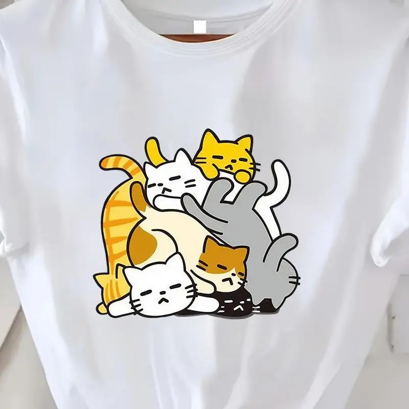 

Women Tshirt Sleeping Cat Graphic Print Loose Tees Shirt Short Sleeve Woman T-shirt Summer Female Tops y2k top t shirt women
