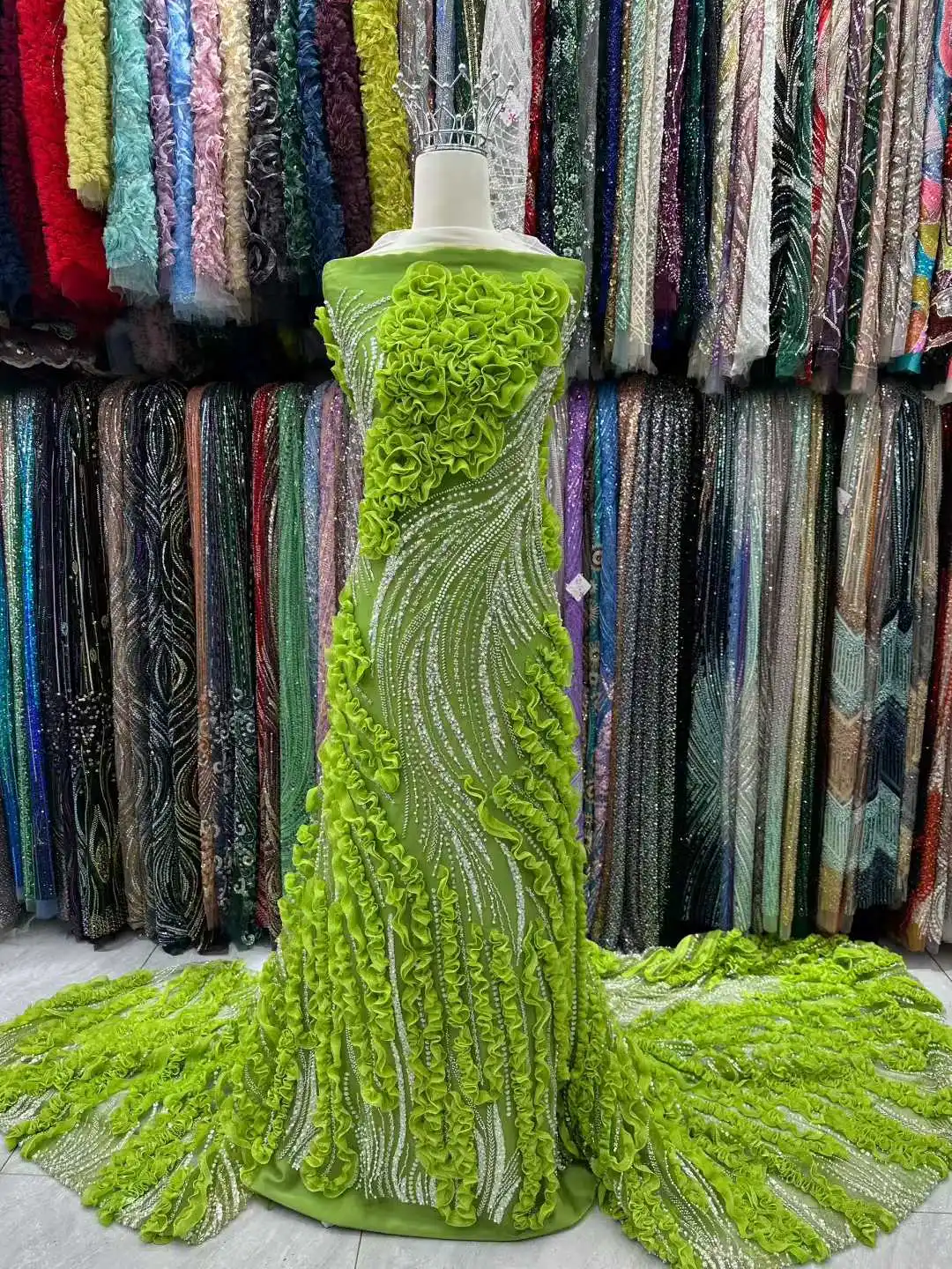 

African Lace Fabric 2026 High Quality 5yards French Luxury Lace 3D Embroidery Fabric Net Lace with Beads Fabrics for Sewing