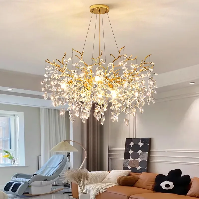 Special Promotions Modern Gold LED Tree branch crystal tassel adjustable chandelier for dining room home decoration,D80/L120cm