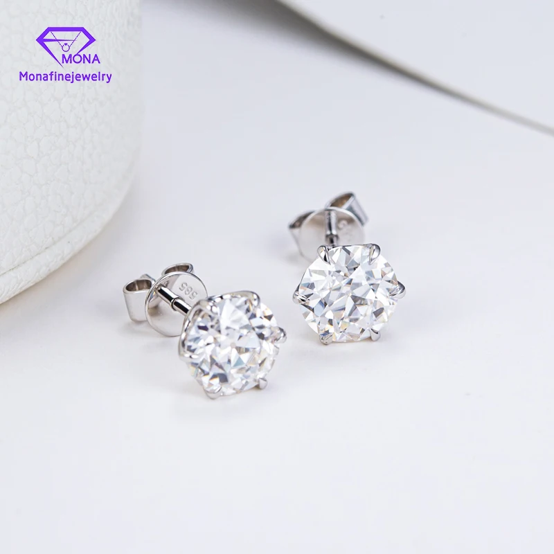 Custom Real 9K Solid White Gold Earrings 2Carat D VVS Moissanite Lab Diamond Studs Earrings