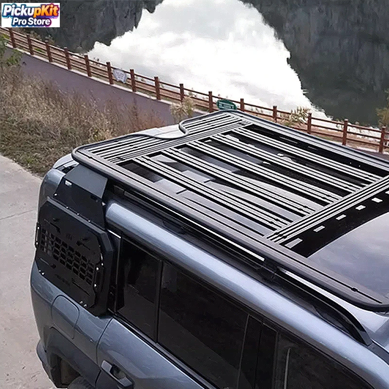 

Heavy Duty Aluminum Roof Cargo Basket Formula Leopard M8 Track Slot No Drill 150kg Load Camping