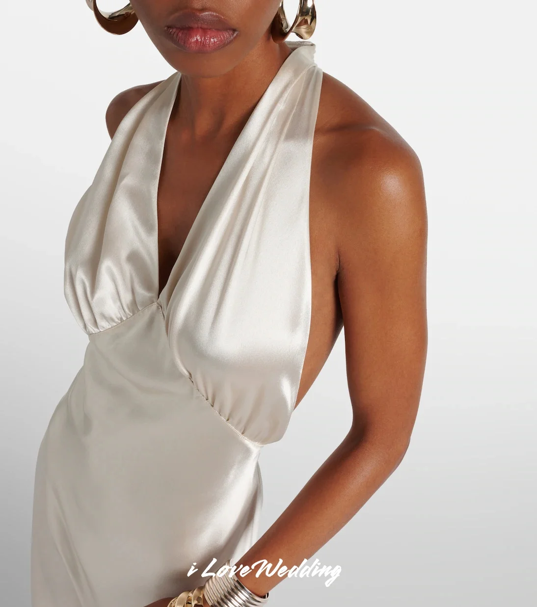 Silver Halter Evening Dresses 2025 Satin Sleeveless Backless V-Neck Mermaid Floor-Length Sexy Wedding Guest Dresses Customized