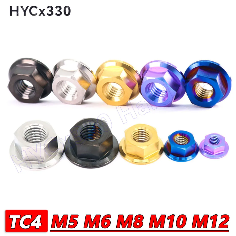 TC4 Titanium Alloy Flange Nut Motorcycle Modified Lightweight Anti-rust Fastener M5 M6 M8 M10 M12 Bolt