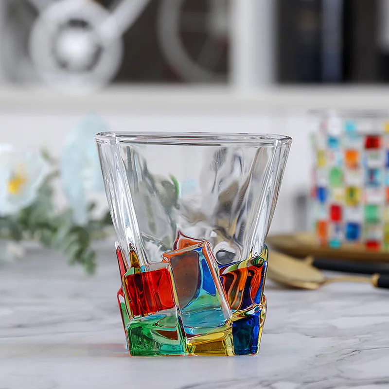 

Italian designer with hand-painted lines woven crystal glass whisky juice glass Beer mug wineglass