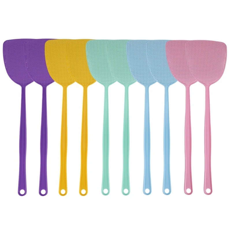 BYBS-Fly Swatter 10 Pack Plastic Long Handle Fly Swat Manual Swat Pest Control For Flies And Mosquito Multi-Color Random