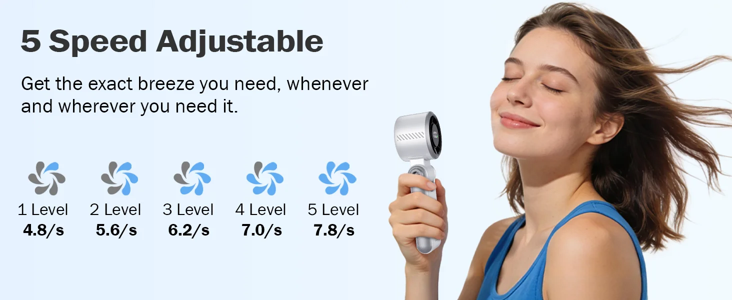 With a Hand-Held Fan Belt, USB-C Rechargeable Personal Fan, Battery-Powered Portable Fan, Mini Pocket Fan Suitable for Women, Men, Makeup, Travel, Office, and Outdoor Use.