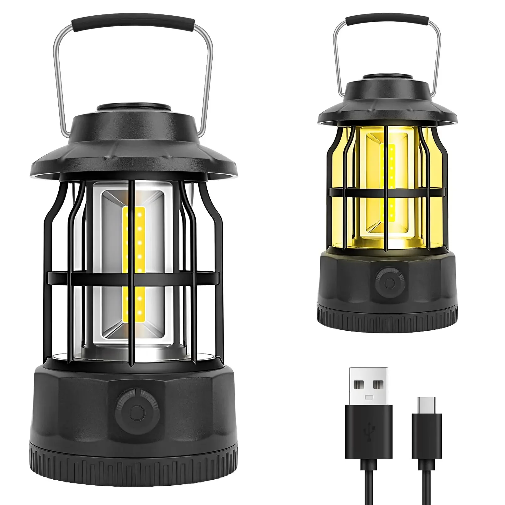 LED Camping Lantern Vintage Camp Light Camping Lights, Rechargeable, Portable, Waterproof, 1200mAh, Outdoor Tent Bulb, Outages