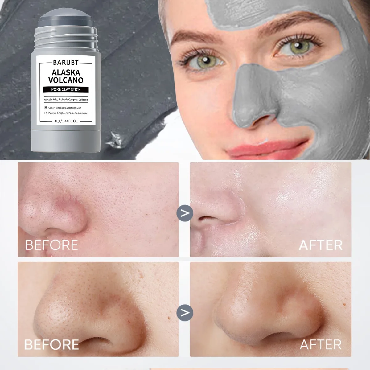 Alaska Volcano Mask Mugwort Cleansing Mask Stick Shrink Pores Acne Deep Blackhead Remover Facial Cleansing Moisturizing Mask 40g