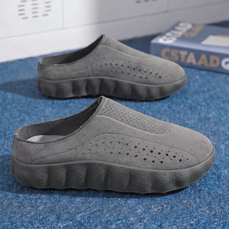 Smooth Solid Casual Men's Two-Way Sandals, Easy Clean Waterproof Flat Slides for Bathroom and Outdoor Daily Wear