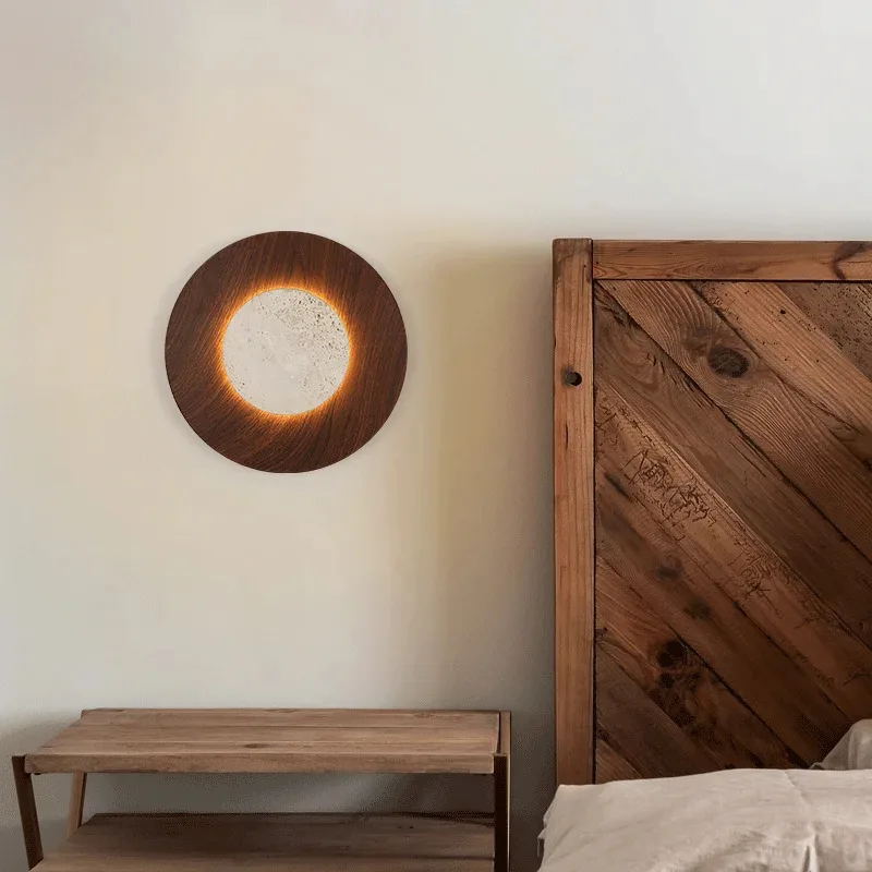 Retro Circular Wall Lamp Yellow Shape Natural Stone Wall Light Living Room Decoration Bedroom Bedside Home Lighting Fixture