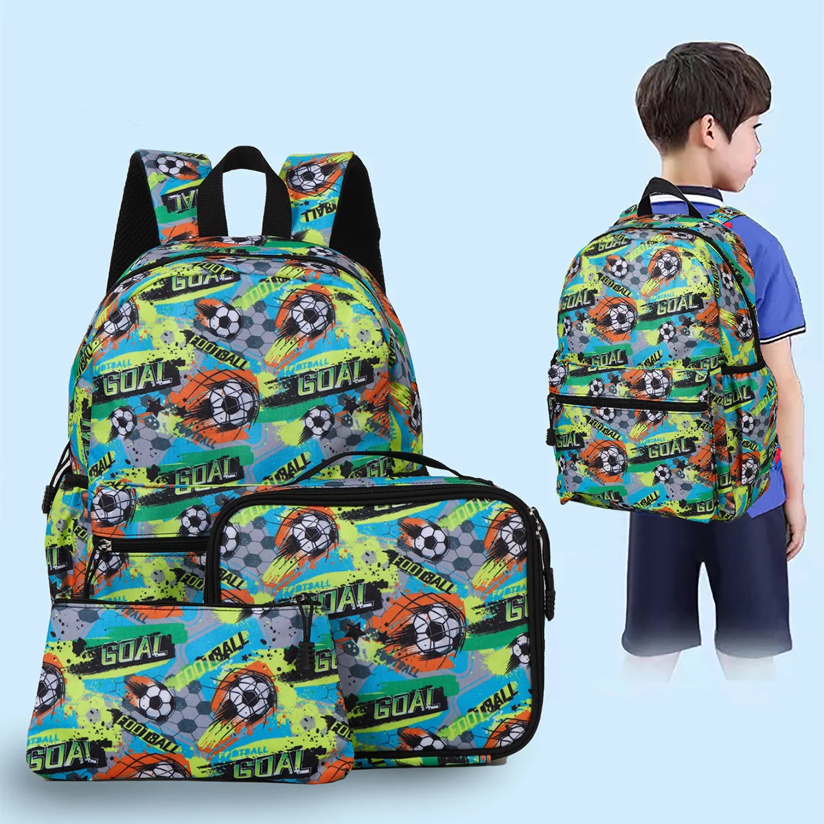 Football Print School Bags For Boy Kids Cute Printing School Backpack 3pcs/set Children Schoolbags Fashion Boys Backpack Satchel