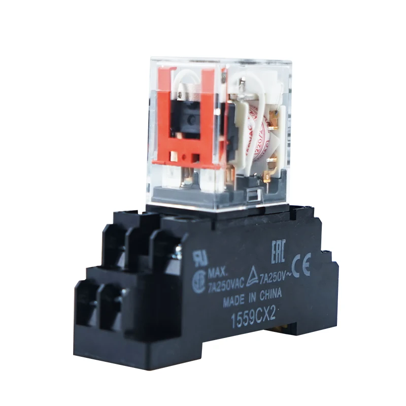 Huaqingjun 2NO 2NC Intermediate Relays AC220 Relay with Base for Industrial Automation Equipment Control