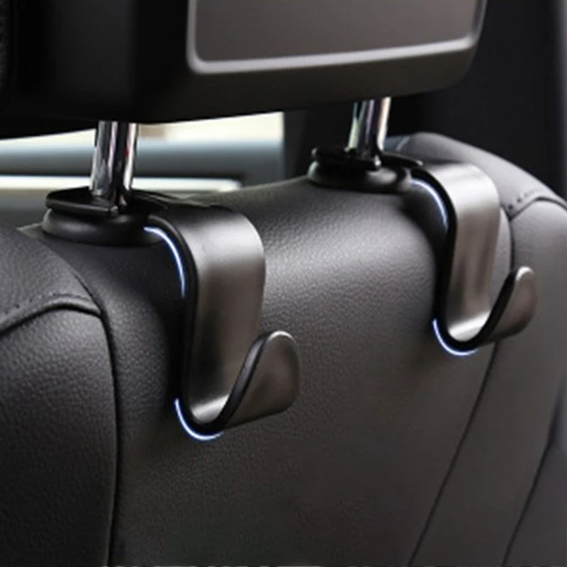 2pcs Car Seat Back Hooks Vehicle Hidden Headrest Hanger for Handbag Shopping Bag Coat Storage Hanger Black Hook Organizer