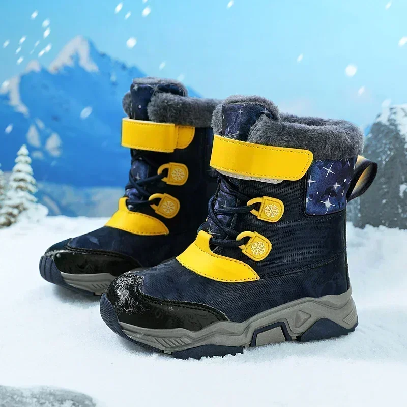 Children's Winter Snow Boots High Top Boys' Shoes Windproof Non-slip Girls Boys Snow Boots Velvet Thickened Wear-resistant Shoes