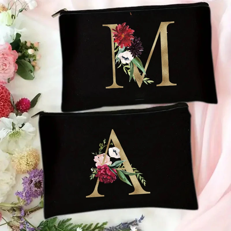 

Canvas Travel Makeup Bag with 26 English Letters Bridesmaid Gifts Makeup Bag for Her Bridal Party Maid of Honor Gifts