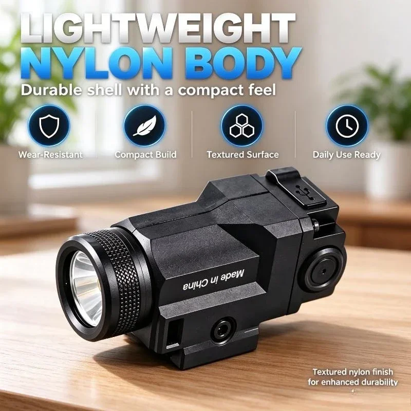 Nylon Rail Attached LED Light, Built-in Rechargeable Battery, USB Charger, Fits 20mm Rail, Outdoor Toy Accessory