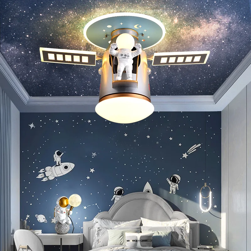 Led silver ceiling lamp for kids room astronaut lamp Cartoon Space LED ceiling lamp for baby room boy ceiling lamp