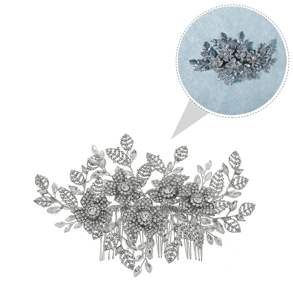 

Alloy Hollow Leaf Disc Hair Combs Rhinestone Wedding Accessories Durable Fashionable Glossy Elegant Banquet Party Gift