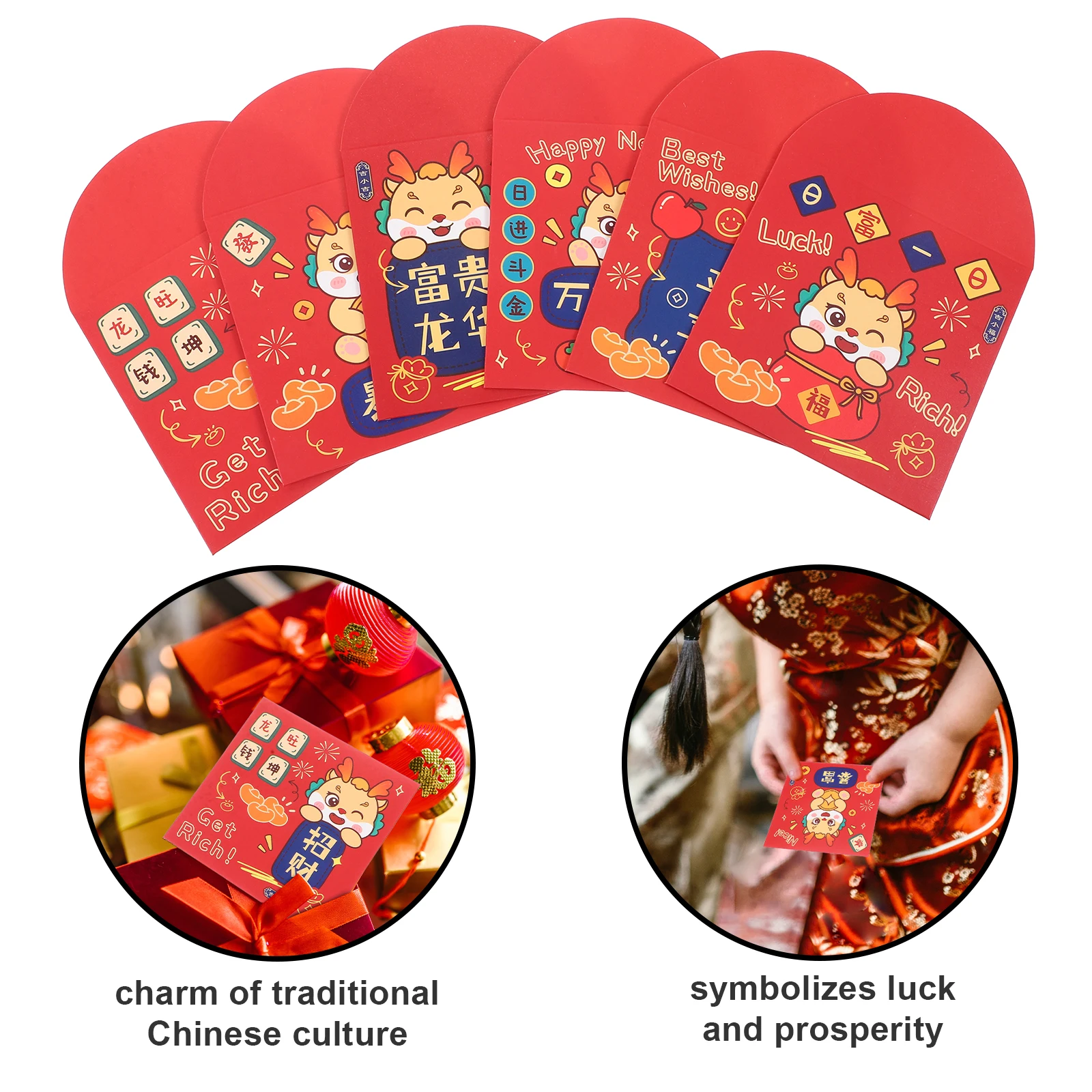 

6 Pcs Hard Card Cartoon Zodiac Red Envelope Money Envelopes for Cash Paper Chinese Spring Festival