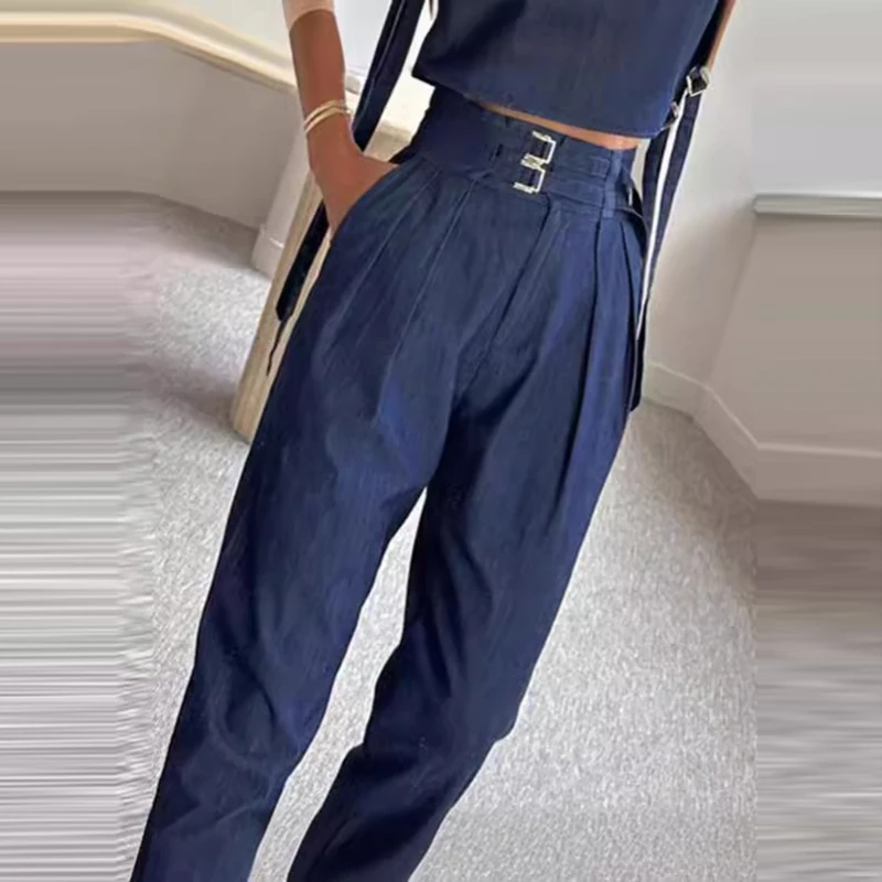 Sexy Sleeveless O Neck Top & Pocket Pant Set Elegant Casual Pencil Pants Women Outfit Spring Summer Solid Color Slim Office Suit