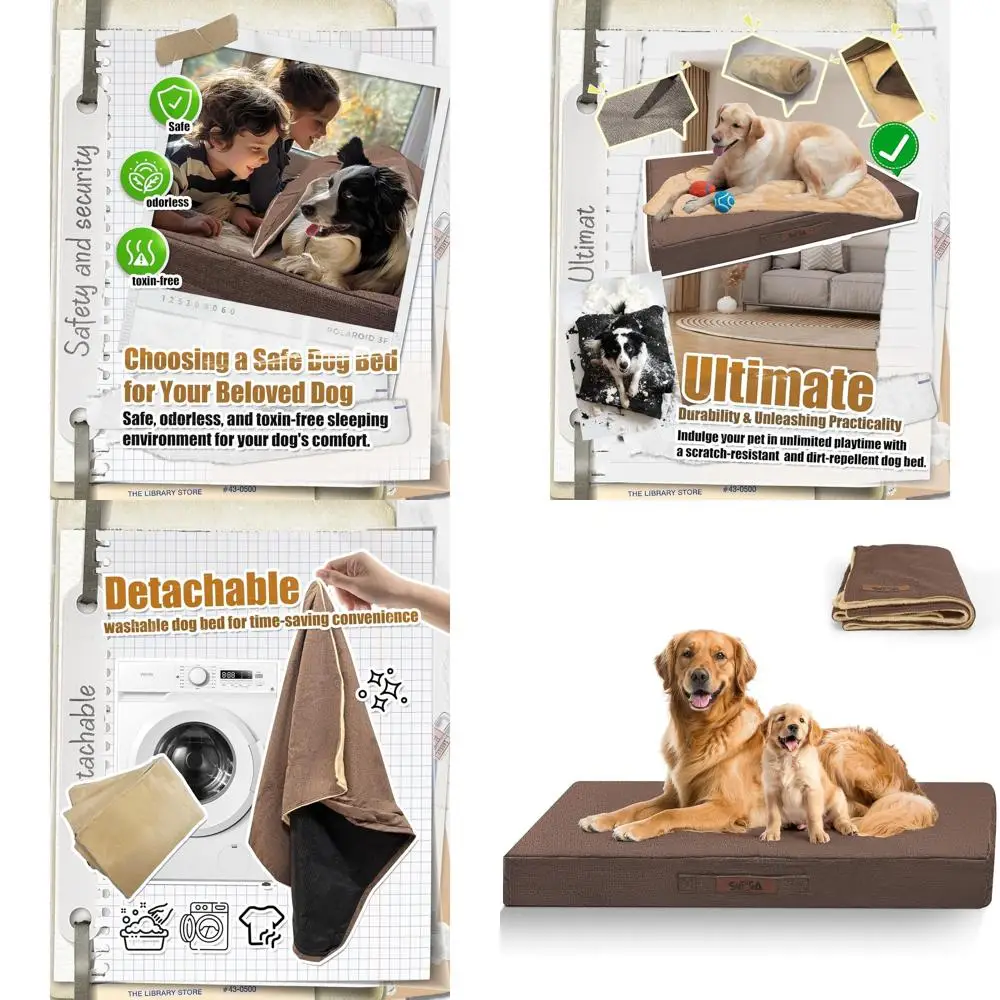 

Extra Large 42 Waterproof Dog Bed with Removable Cover, Egg Crate Foam, and Included Blanket, Brown