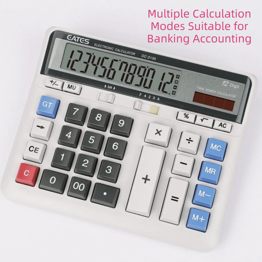 12 Digit Desk Calculator Large Display Dual Power Supply Office Calculator Big Buttons Large Screen Business Calculator