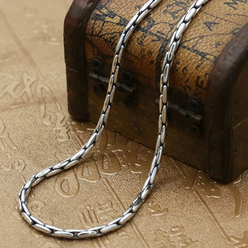 New 3MM 100% Pure S925 Sterling Silver Fashion Jewelry 2024 Trend Bamboo Chain Men's Necklace