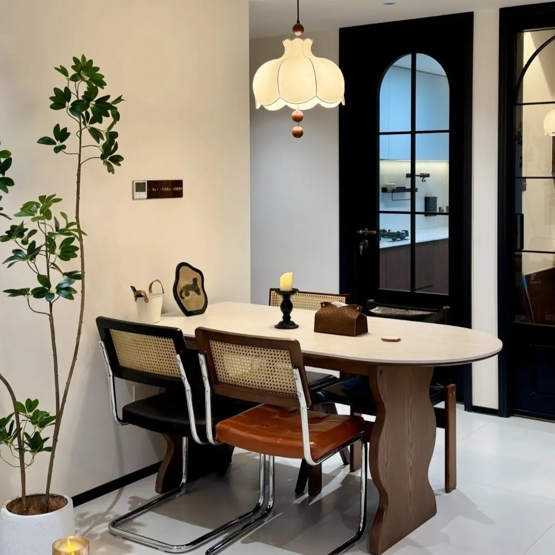 

#French-style Solid Wood Rock Plate Dining Table Modern Simple and Light Luxury Small Apartment Household Dining Table