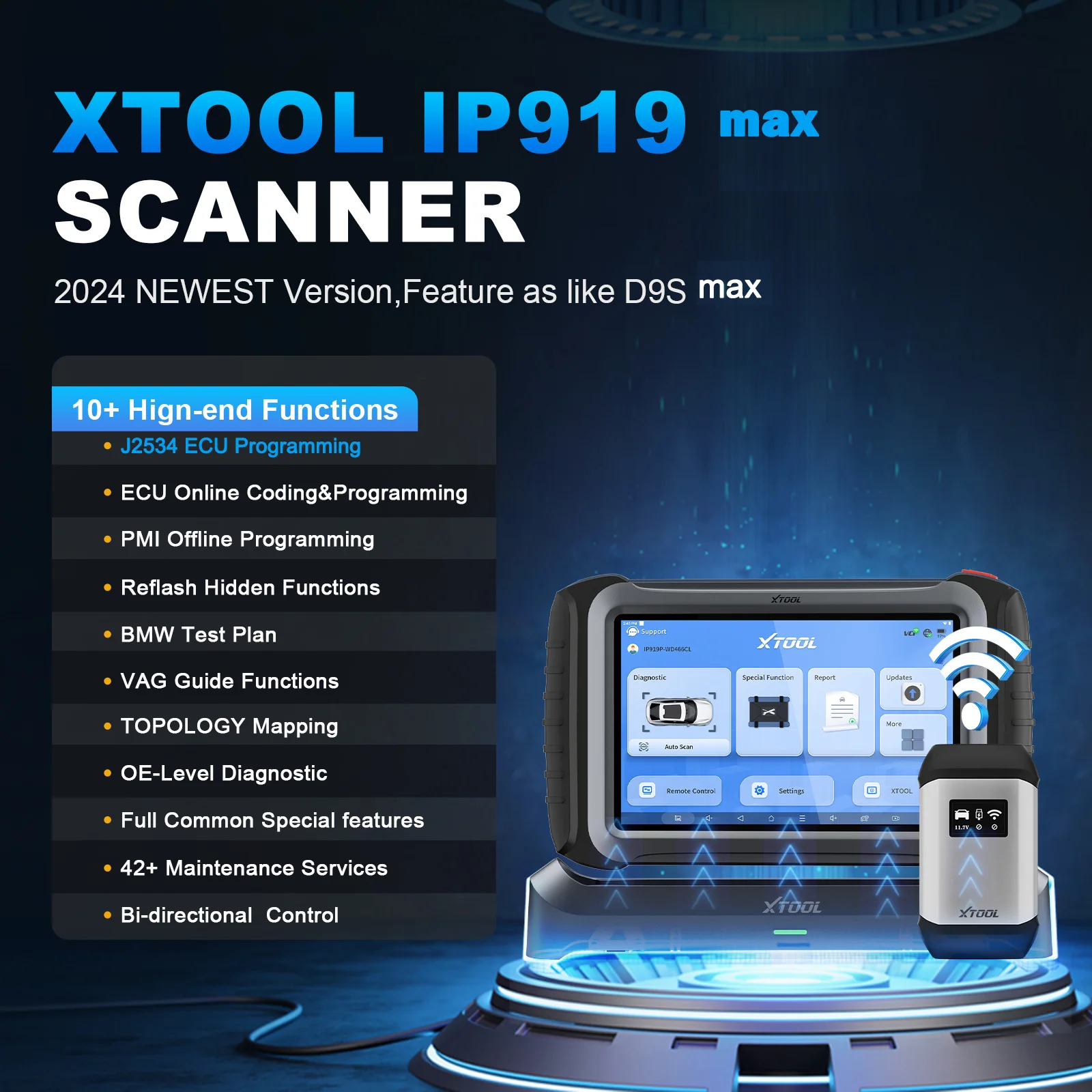 XTOOL Inplus IP919 MAX J2534 Car Diagnostic Tools,ECU Programming&Coding,Key Programmer,DOIP&FCA,Automotive Scanner,42+ Services