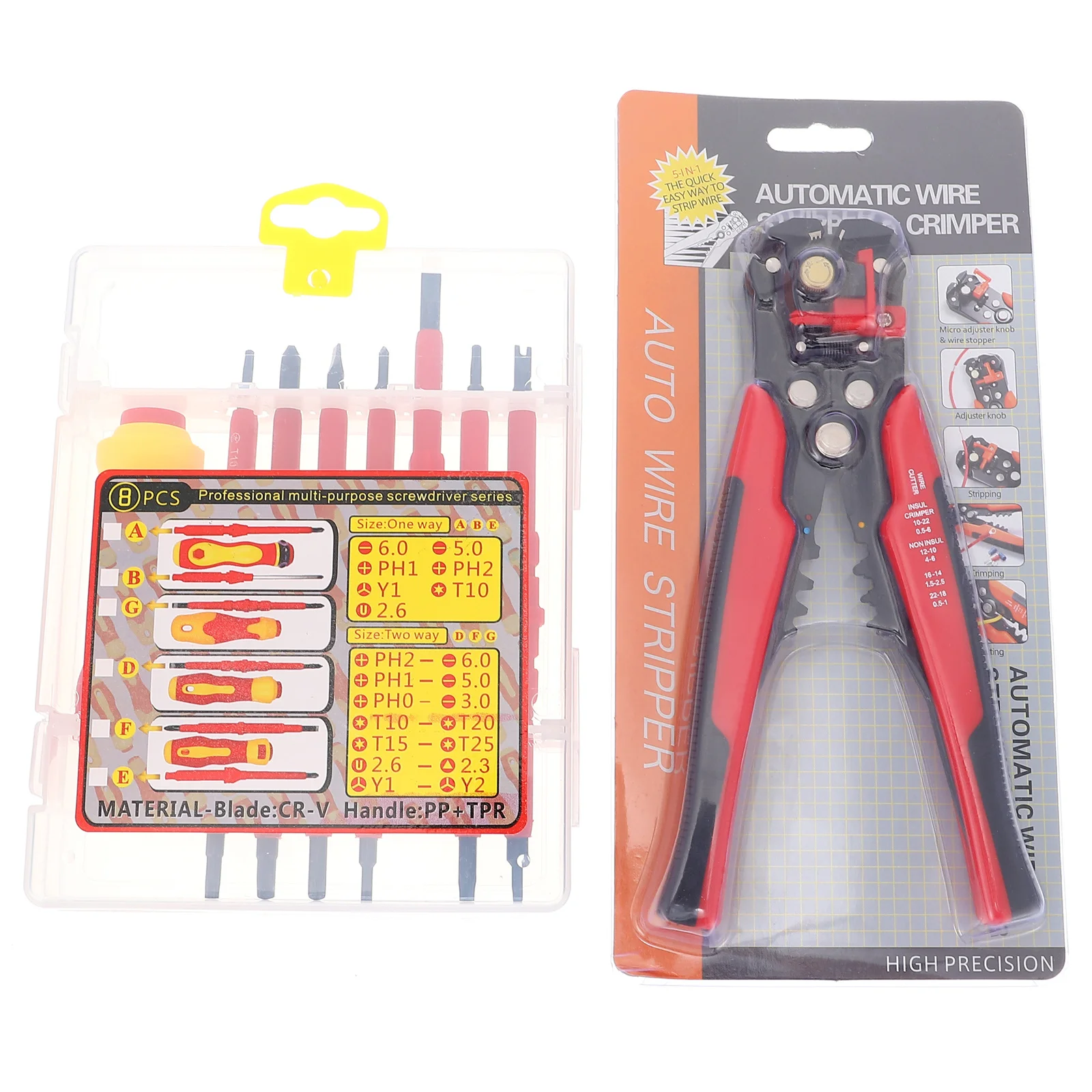 1Set Comfortable Grip Wire Stripper Set High Quality Plastic Materials Insulated Screwdriver Assorted Color Electrician Tool