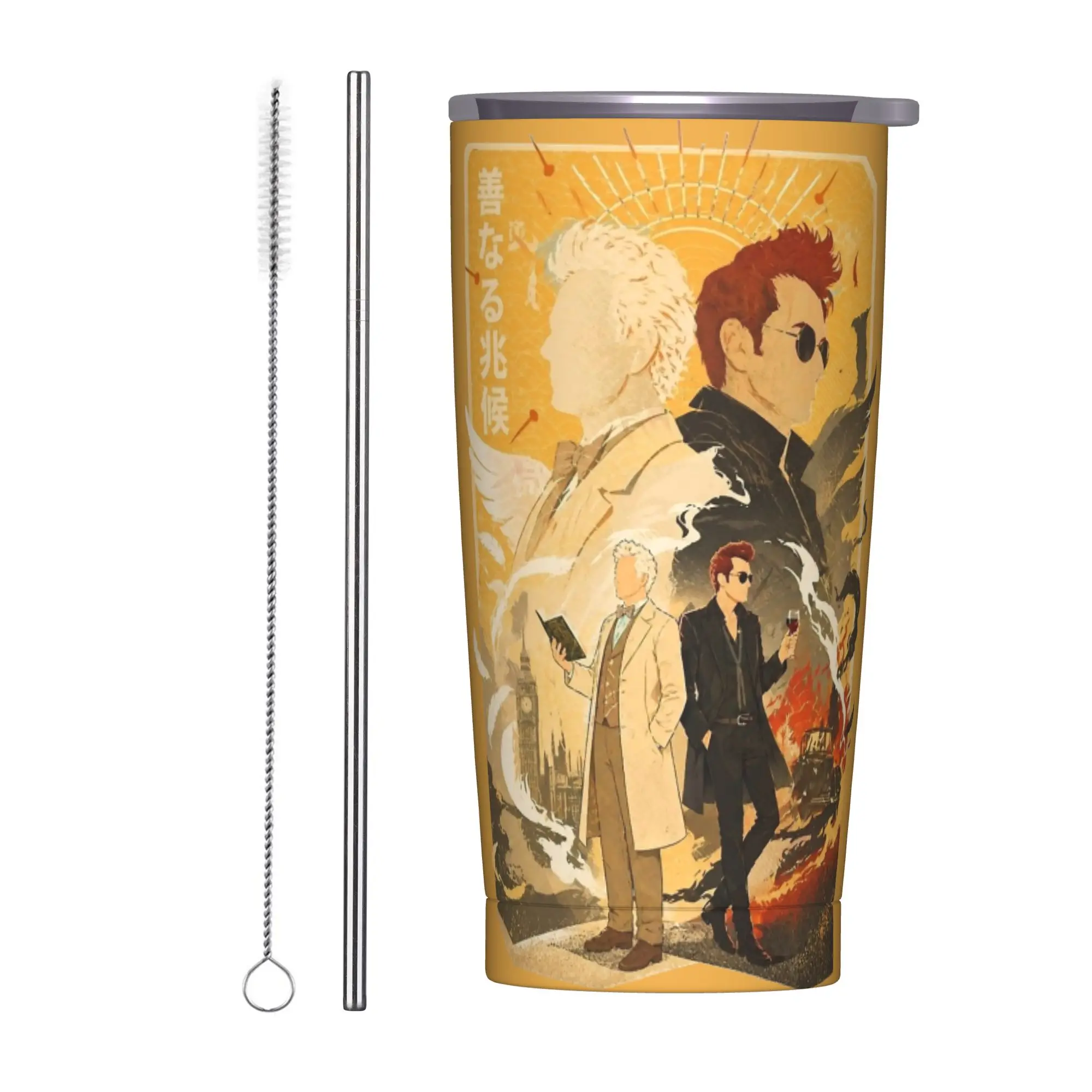Good Omens Good Demon Bad Angel Tumbler Vacuum Insulated  Coffee Cups Stainless Steel School Mugs Water Bottle