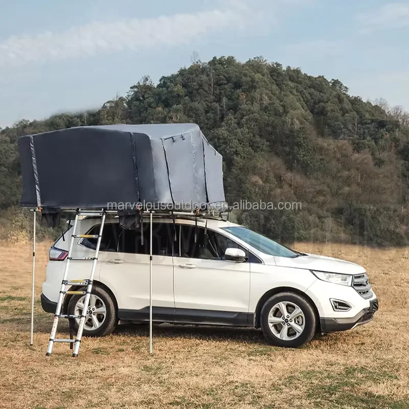Customized 4 Person Aluminum Rooftop Tent Hard Shell Roof Top Tent SUV Oxford Four-Season Waterproof Camping Truck Outdoor