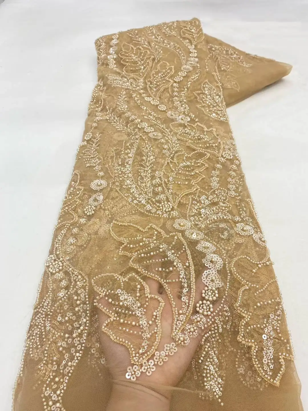 아프리카 스팽글 레이스 원단 2025 고품질 프랑스 헤비 비즈 헤비 레이스 원단 나이지리아 신부 파티 드레스용