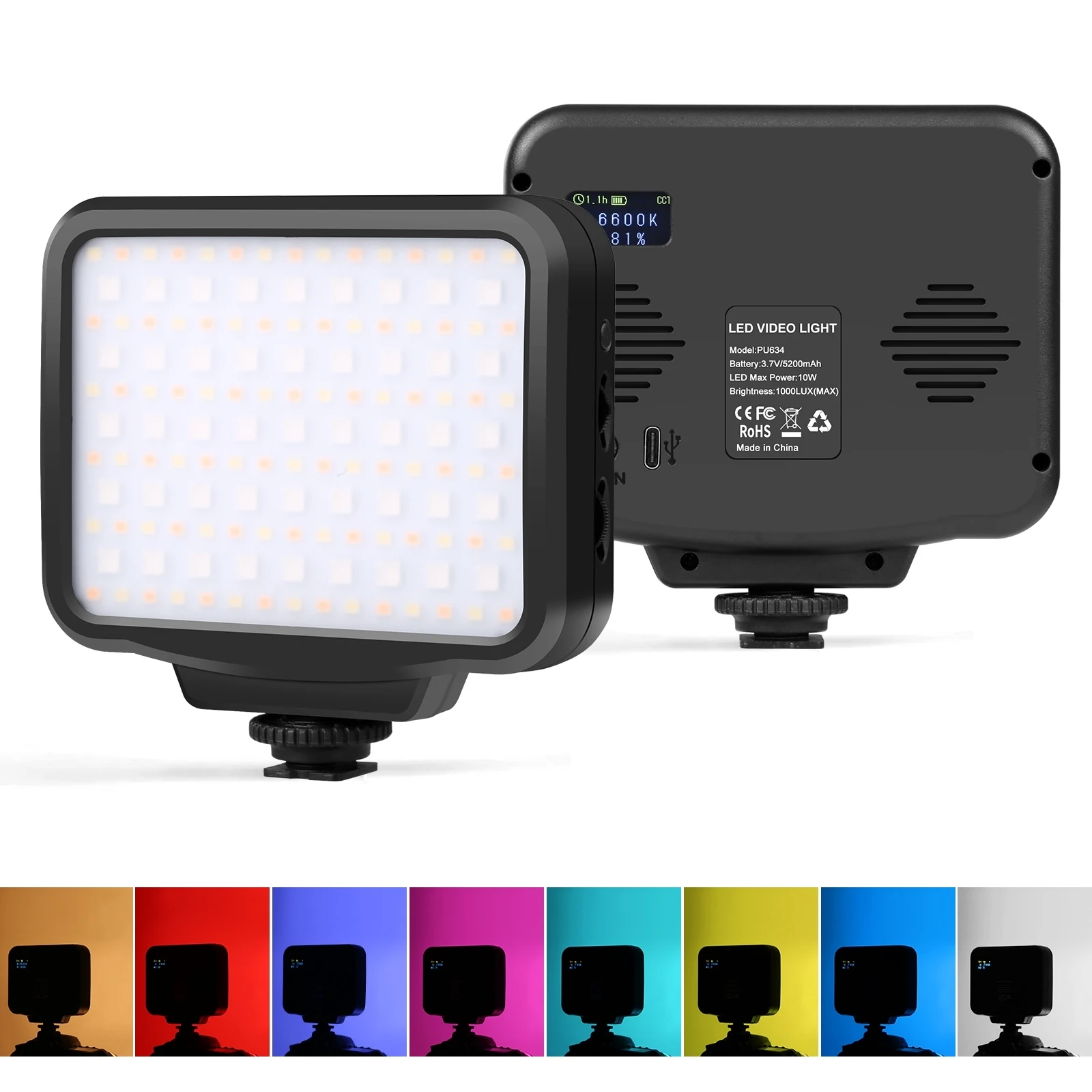 

PULUZ Portable Pocket 2500-9900K + RGB Full Color Beauty Fill Light Handheld On-Camera 1000LUX 10W Photography LED Light