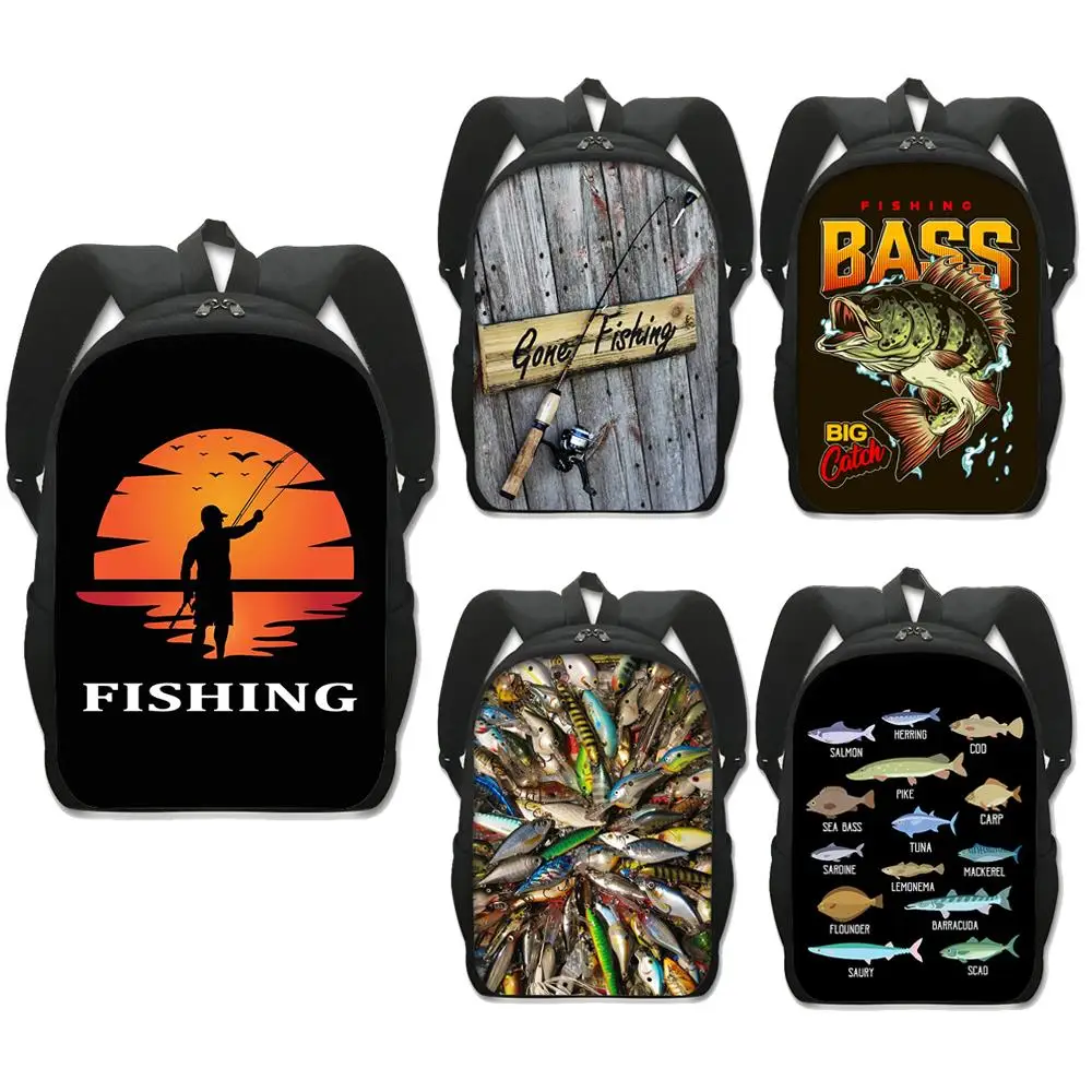 Esporte ao ar livre Go Fishing Print Mochilas para homens e mulheres, Trout Pike Bass Fish School Bags, Student Laptop Rucksack, Presentes