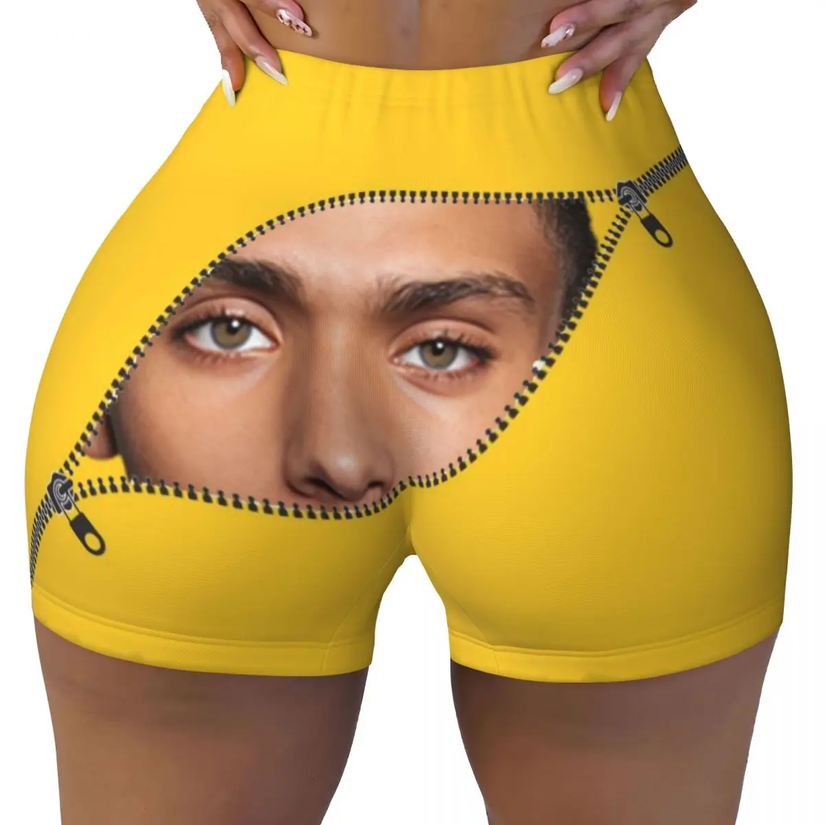 

Custom Personalized Face Photo Zipper Gym Volleyball Biker Shorts Women's Workout Yoga Shorts