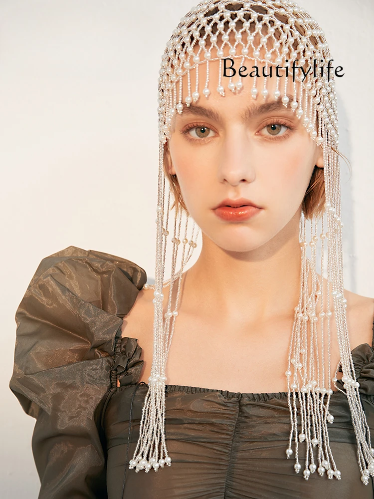 Pearl fringed headgear exotic temperament personalized elegant hair accessories