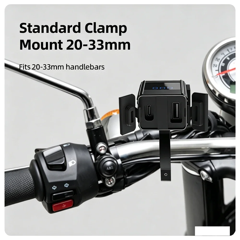 100W Type PD Motorcycle USB Charger Waterproof 12V Power Supply Adapter Two-Way Charging with LED Voltmeter Moto Phone Charger