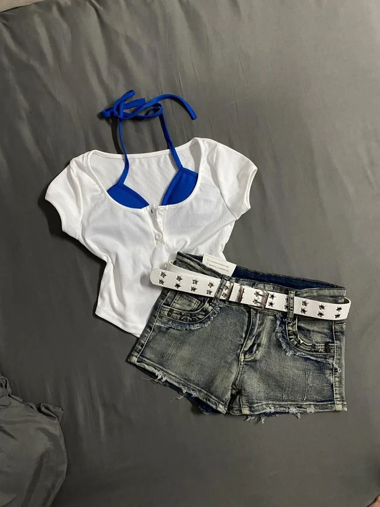 솔트 앤 스위트 투피스 세트 네 행잉 스트랩 베스트 또는 스웨 커버업 브이넥 레이지 바캉스 슬리밍 퓨어 디자이어 슬레