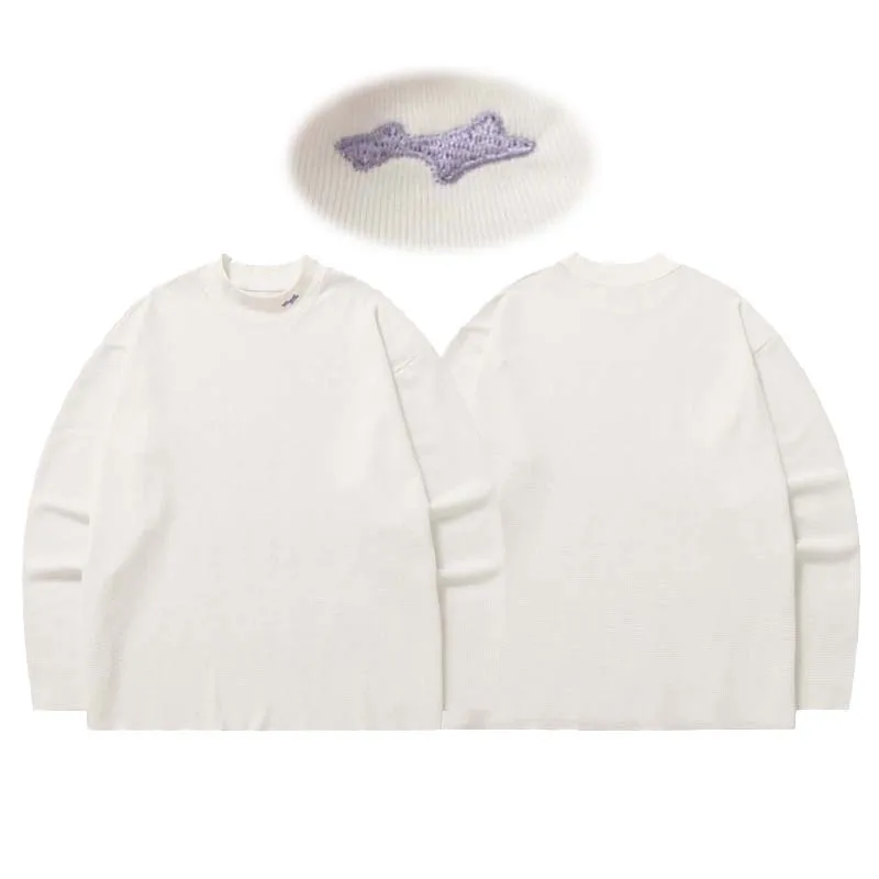 

High Street Trend Skylrk Long-sleeved T-shirt Casual Embroidery Logo Waffle Fabric Tops New Justin Bieber SKYLRK T-shirts