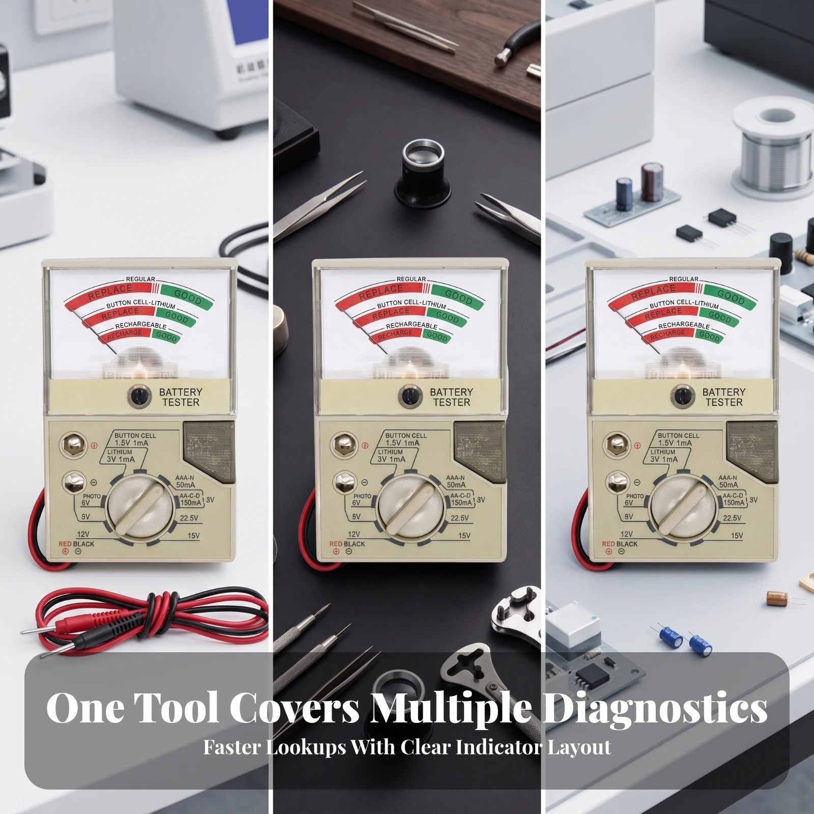 Analog Battery Tester Lightweight Battery Checker User-Friendly Widely Compatible for Hobbyists, Home Tool Kits, Workbench