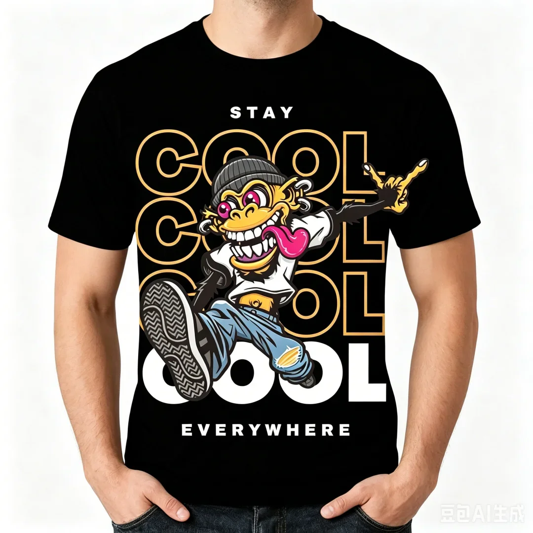 Trendiges Rock Monkey Grafik-T-Shirt für Männer Street Hip-Hop-Stil Rundhals-T-Shirt Sommer Neu Lässiges Kurzarm-Shirt Lustige Oberteile