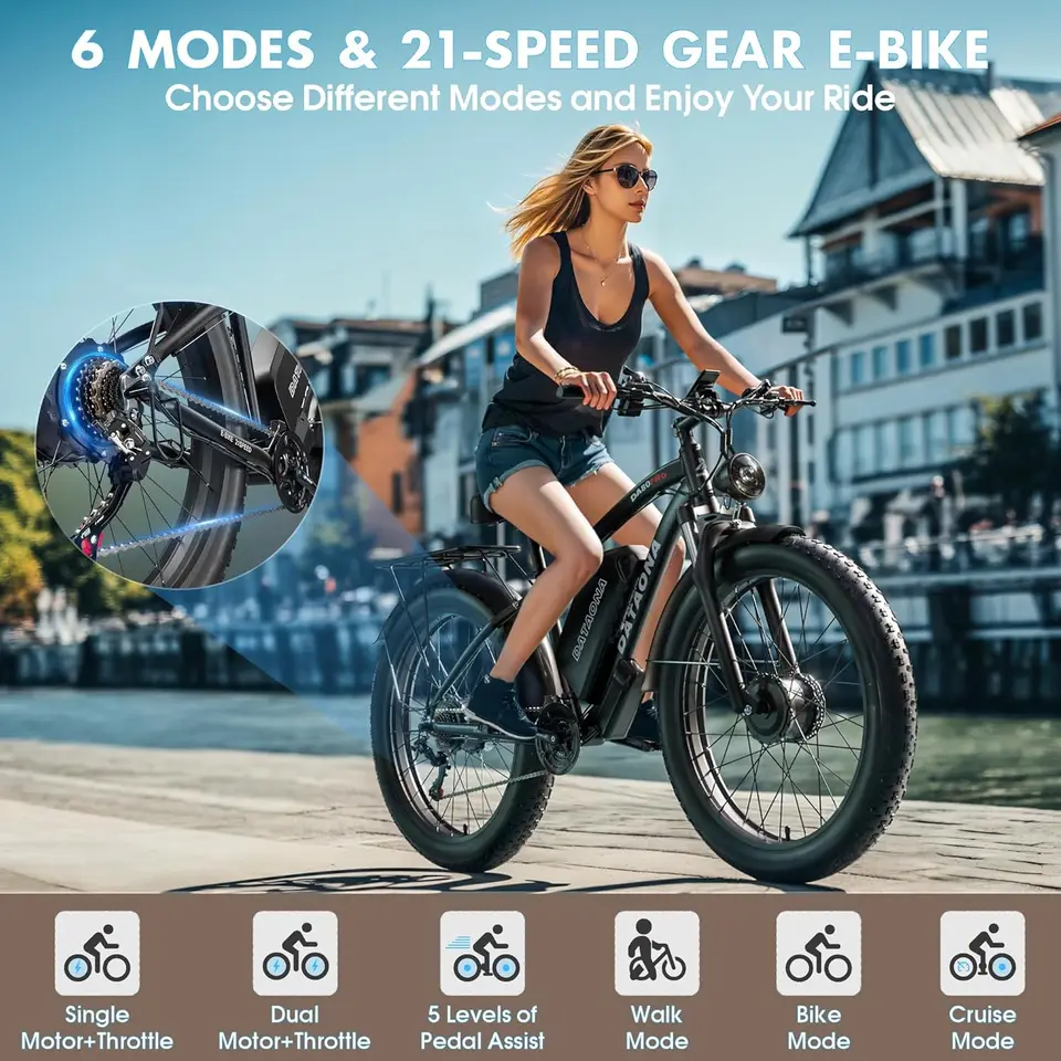 Electric Bike for Adults 9000W Peak Dual Motor Ebike 45MPH Fast E-Bike 58V Peak 32AH Battery Up to 100 Miles 24" Fat Tire Electr image 5