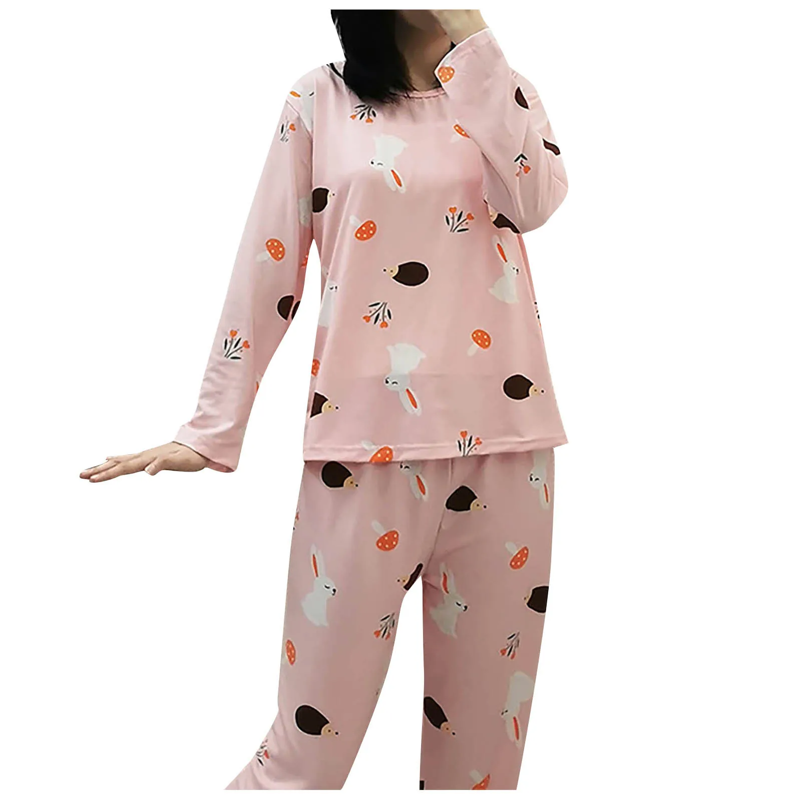 Spring Thin 2 pieces Pyjamas Set Women Tops 2024 Cotton Round Neck Girls Pajamas Sets  Sleepwear Clothes Pijamas Mujer