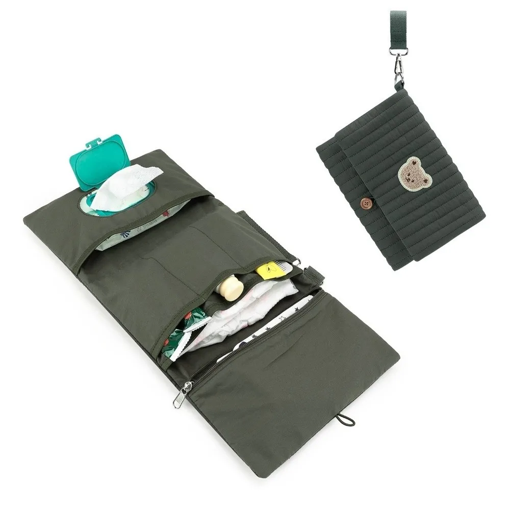 Cute Baby Hanging Diaper Bag Multi-Compartment Cartoon Bear Foldable Storage Pouch Diaper Pocket Convenient