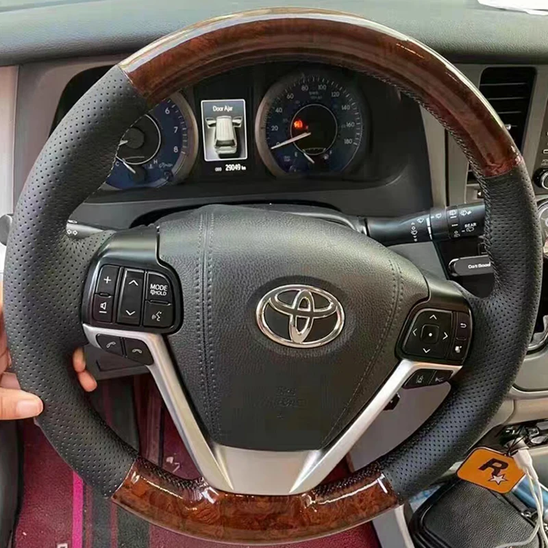 DIY Hand sewn Braid Peach wood grain Genuine Leather Car Steering Wheel Cover For Toyota RAV4 Corolla 2013-2019 Corolla iM