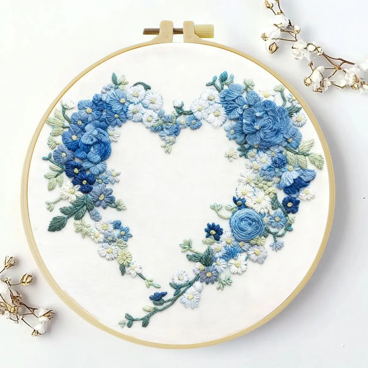 1 Stück 20X20CM/15X15CM 7,87/6,3 Zoll Blaue Girlande Stickerei Starter-Kit DIY-Kit DIY-Stickerei-Set für Anfänger – Detail 5