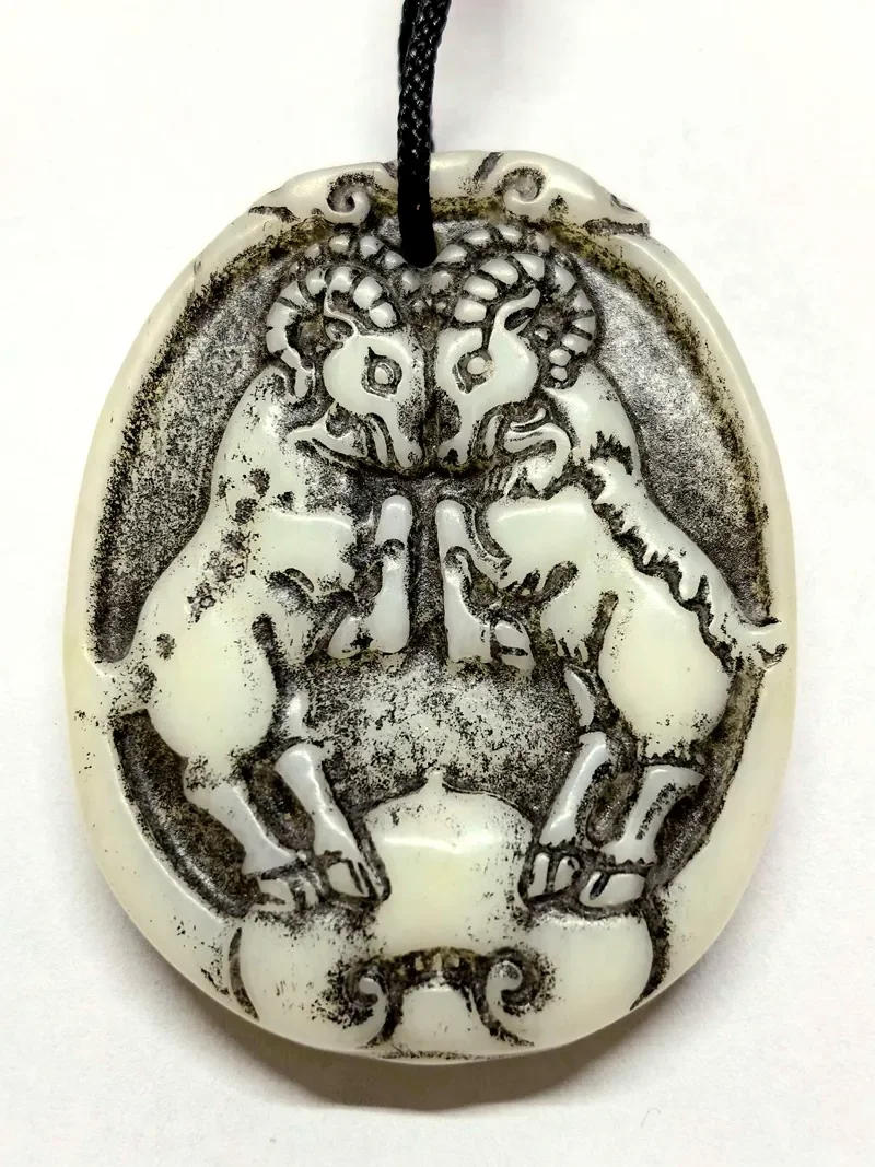 Old Jade Double Billy Goat Amulet Pendant 191